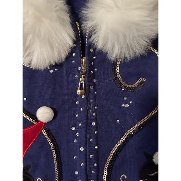 Vintage Large Berek Christmas Sweater Vest With Removable White Faux Fur Collar - Picture 5 of 11